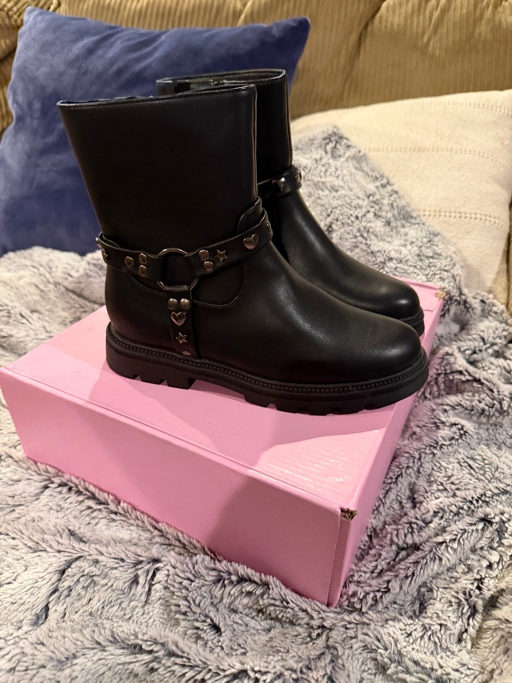 Olivia Miller Black Girls' Harness Moto Boots